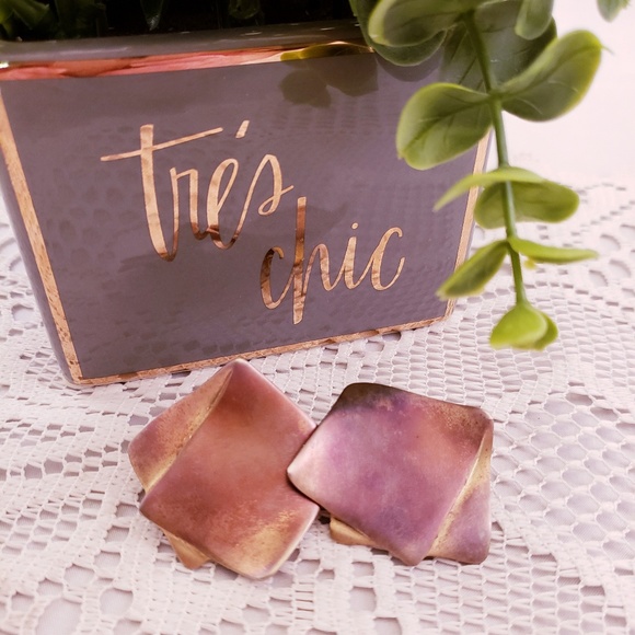 unbranded Jewelry - Vintage Clip On Earrings Square Gold-Purple Tone